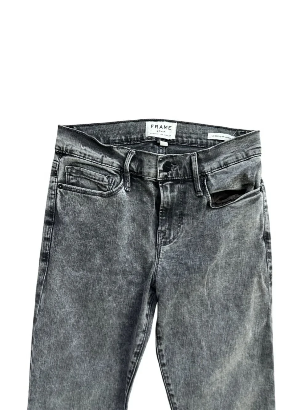 FRAME Black Gray Wash Le Skinny de Jeanne Frayed Ankle  Jeans Size 27 - Picture 7 of 8